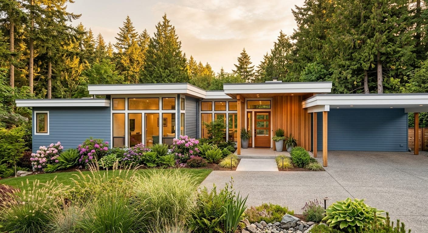 Modern Northwest home exterior after professional repainting by Alltech Painting in Bellevue