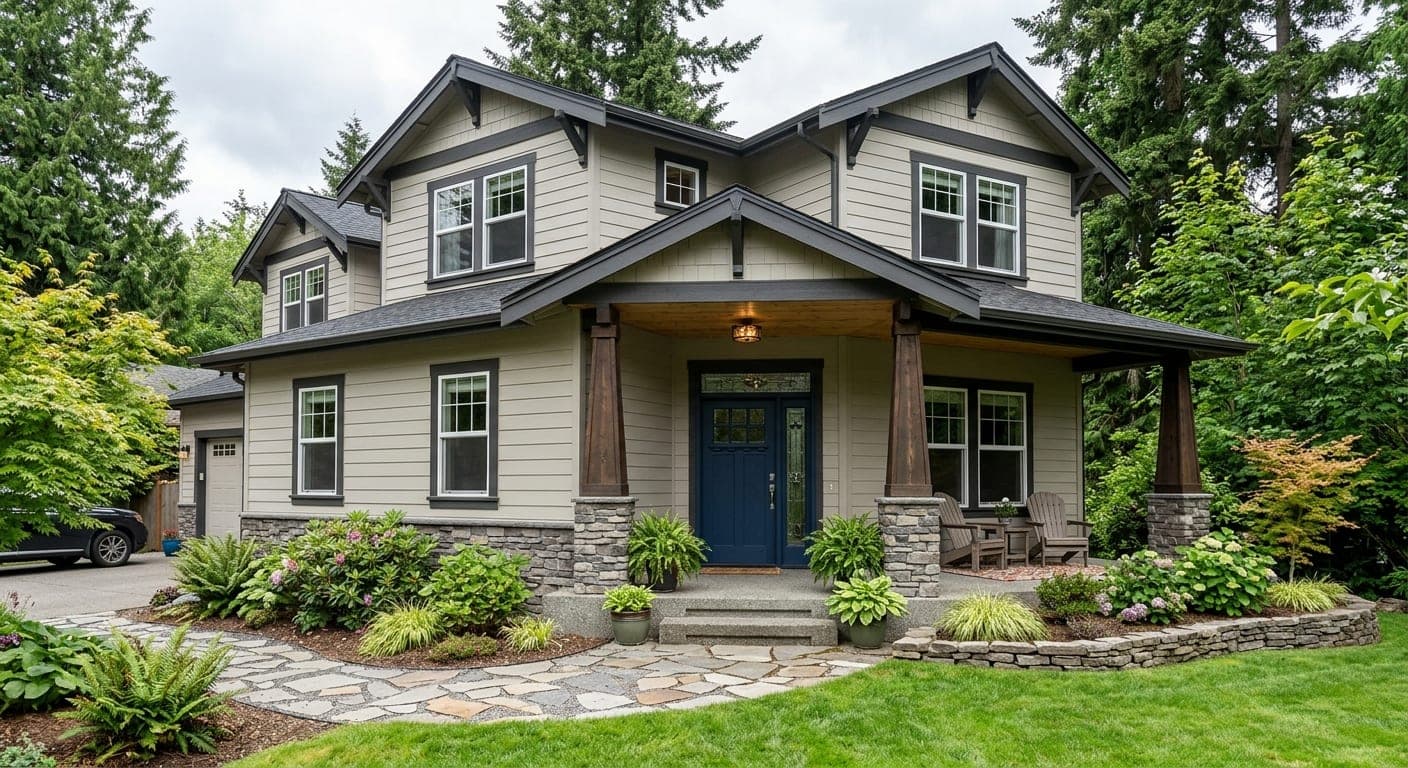 Completed craftsman-style exterior color update by Alltech Painting on Mercer Island